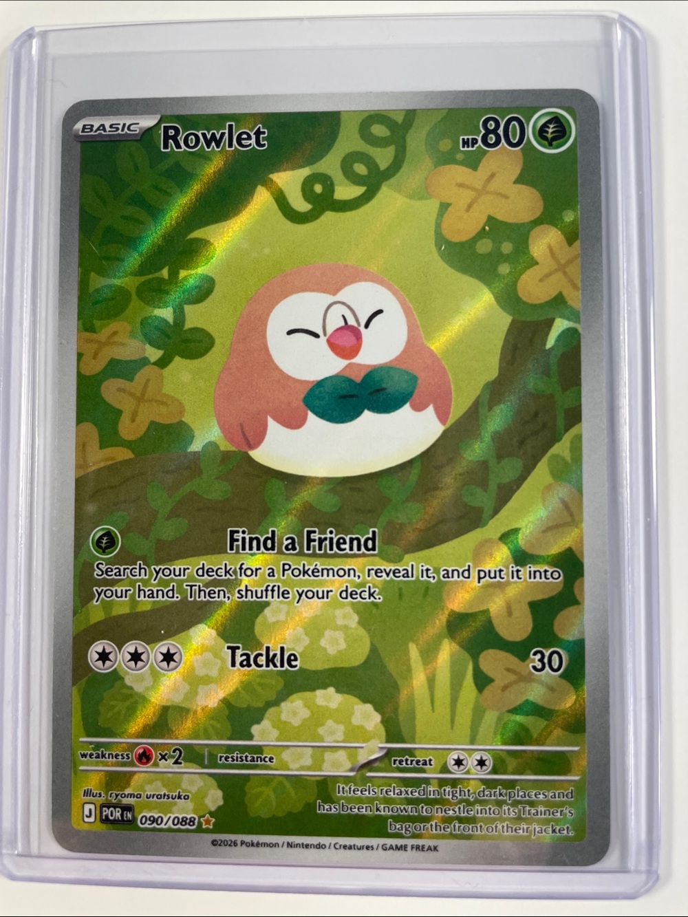 Pokemon Rowlet Green and Brown Holographic Card